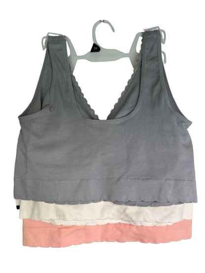 Laura Ashley Pull-On Bra with Lace Detail – Size 3X (Salmon, Cream & Light Gray)