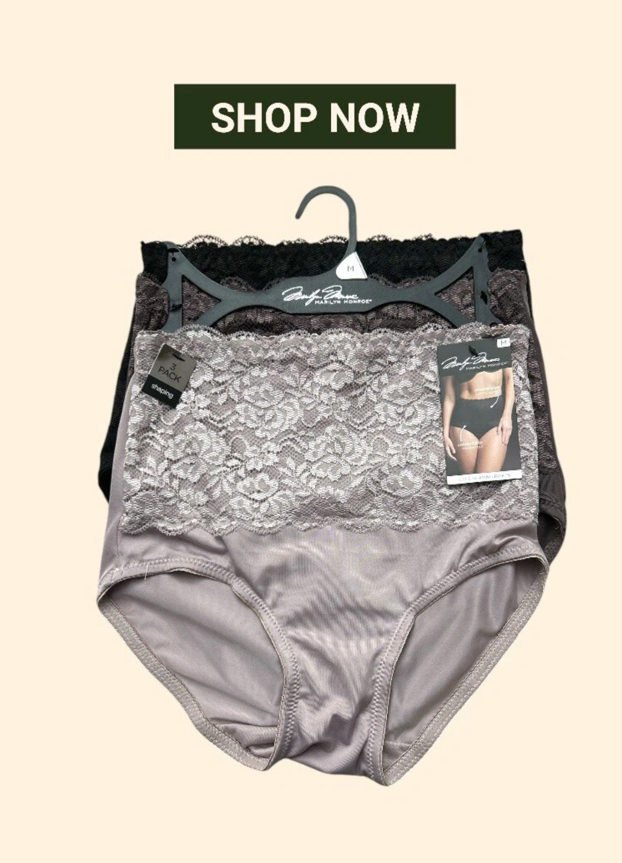 Marilyn Monroe 3-Pack Lace Shaping Briefs MM7305
