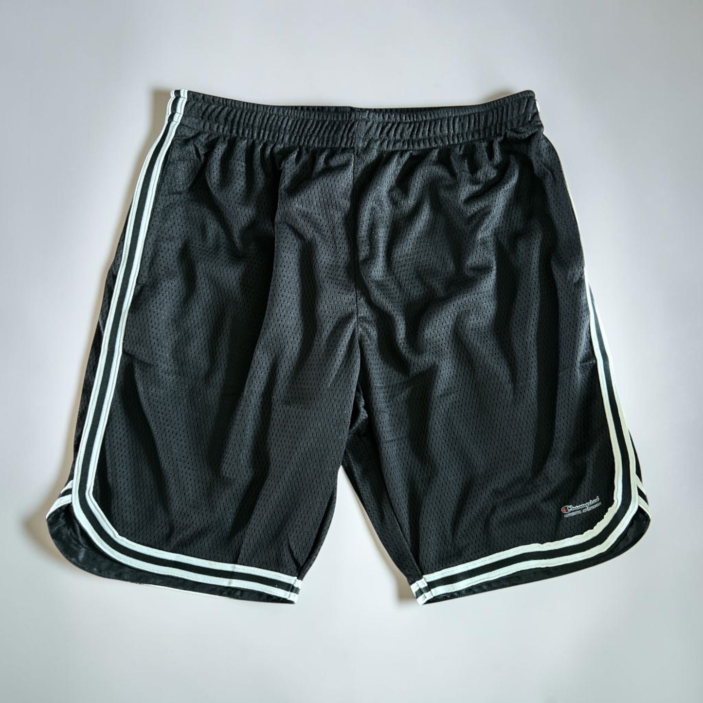 Champion Authentic Athleticwear Mesh Shorts - Black with White & Black Ribbon and Champion Authentic Activewear Logo