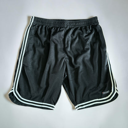 Champion Authentic Athleticwear Mesh Shorts - Black with White & Black Ribbon and Champion Authentic Activewear Logo