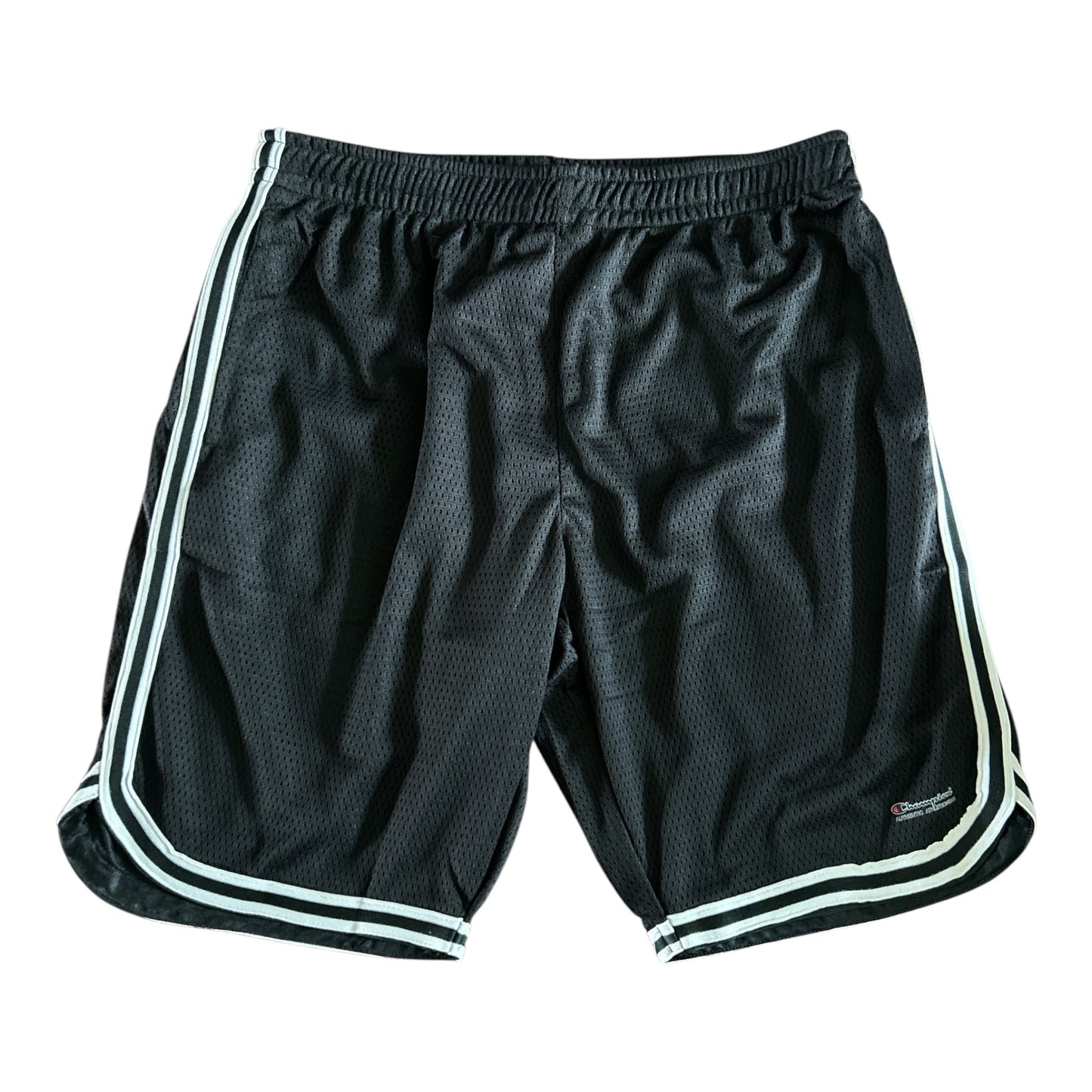 Champion Authentic Athleticwear Mesh Shorts - Black with White & Black Ribbon and Champion Authentic Activewear Logo