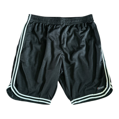 Champion Authentic Athleticwear Mesh Shorts - Black with White & Black Ribbon and Champion Authentic Activewear Logo