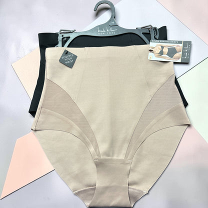 Nicole Miller New York Scuba Shaping Briefs 2-Pack NM6829 Black-Beige~Firm Control~82% Nylon 18% Sp