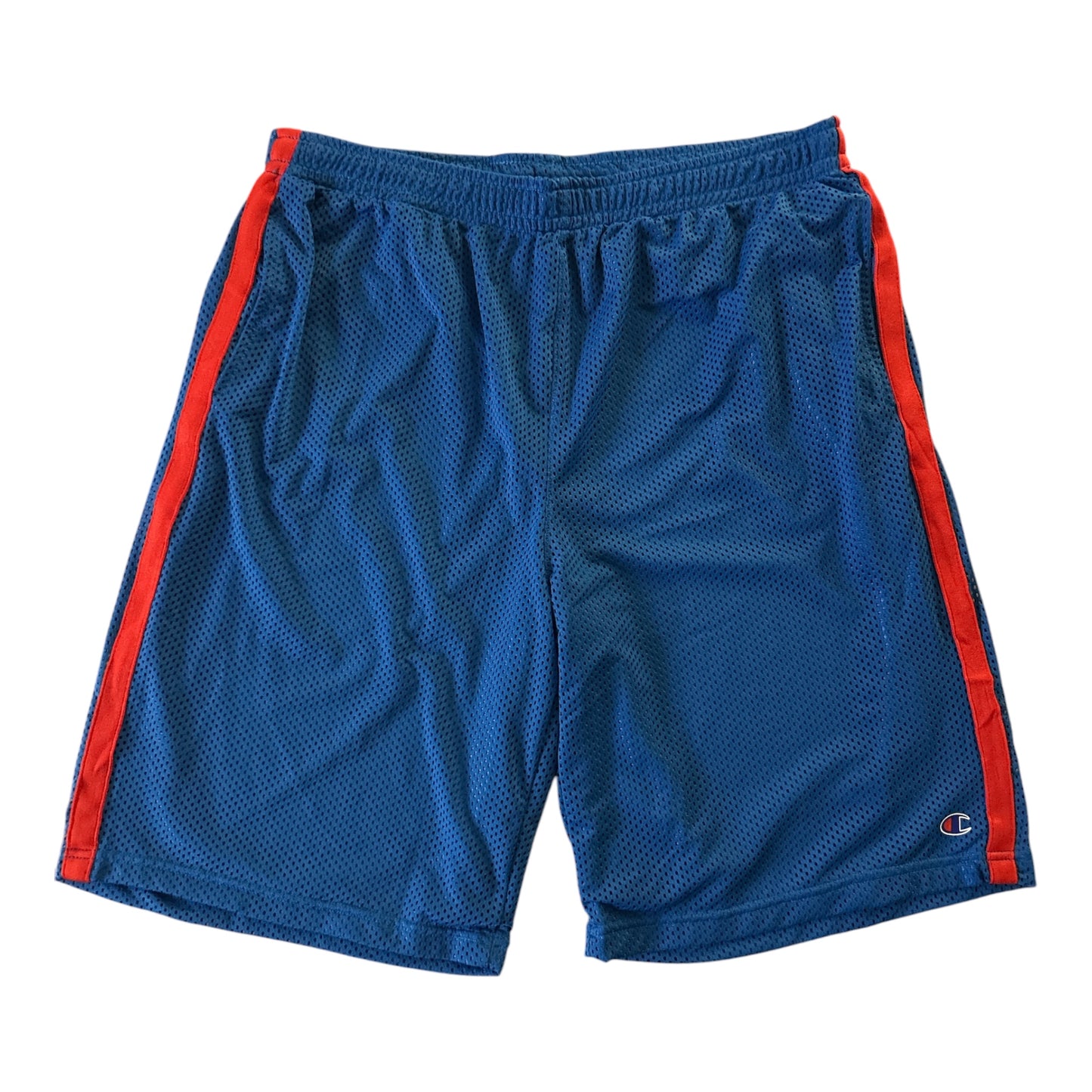 Champion Authentic Athleticwear Mesh Shorts - Light Blue with Solid Red Ribbon and C Champion Logo on Leg