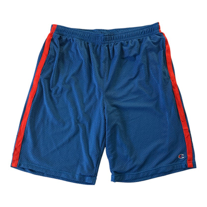 Champion Authentic Athleticwear Mesh Shorts - Light Blue with Solid Red Ribbon and C Champion Logo on Leg