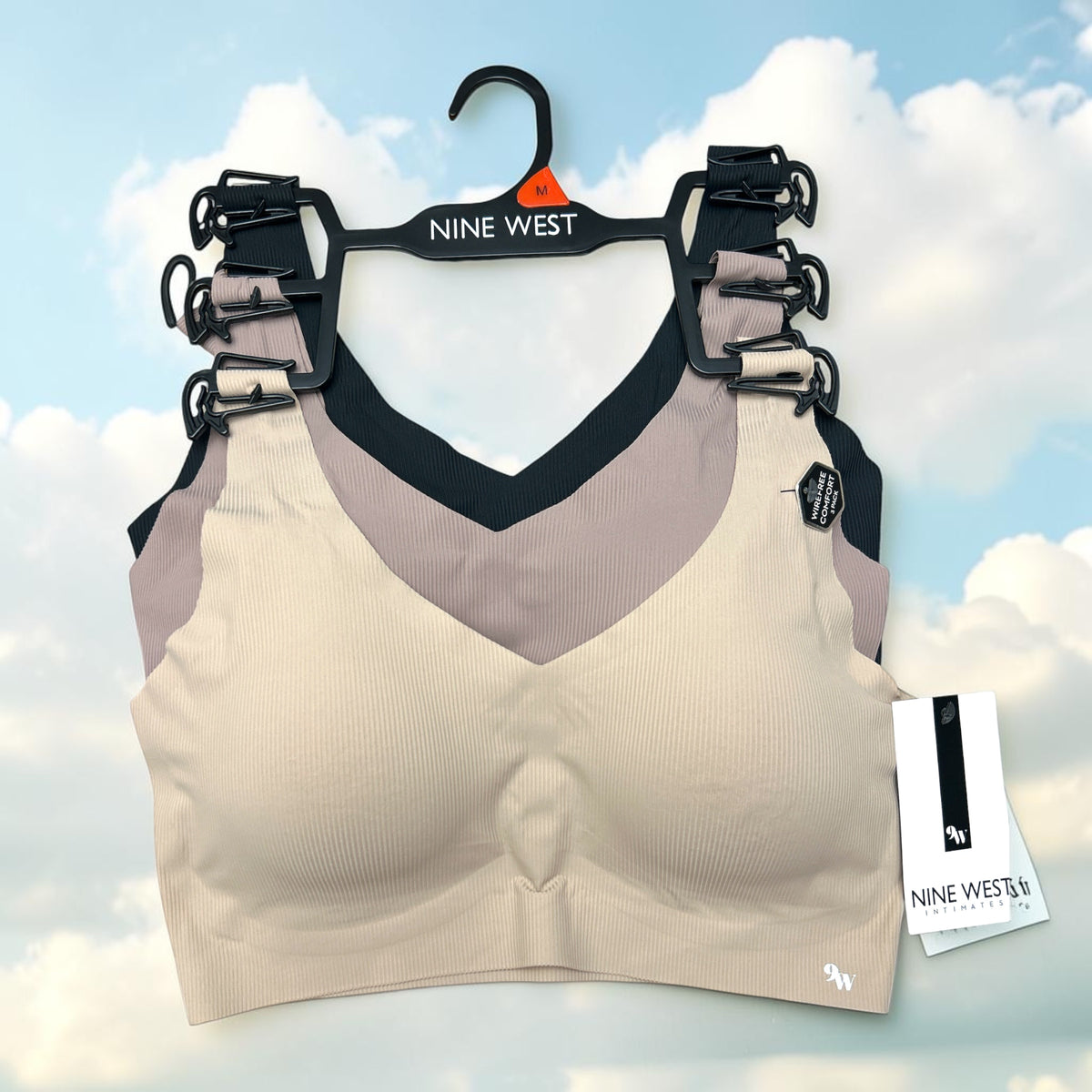 Nine West 3-Pack Laser Cut Lounge Rib Bra - Removable Pads - Sizes M & L - NWT