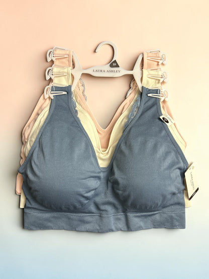 Laura Ashley Pull-On Bra with Lace Detail 3-Pack – Size 3X (Salmon, Cream, Steel Blue)