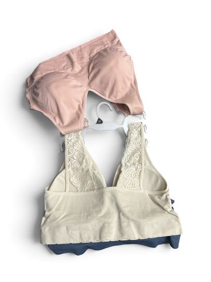 Laura Ashley Pull-On Bra with Lace Detail 3-Pack – Size 3X (Salmon, Cream, Steel Blue)