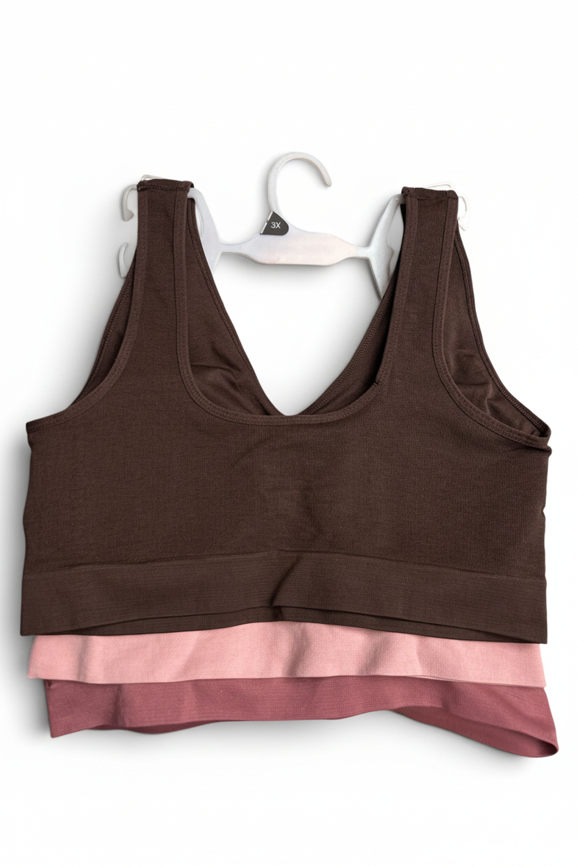 Laura Ashley 3-Pack Pull-On Bra Detail Plus Size - Mauve, Blush Pink & Mocha LS2441