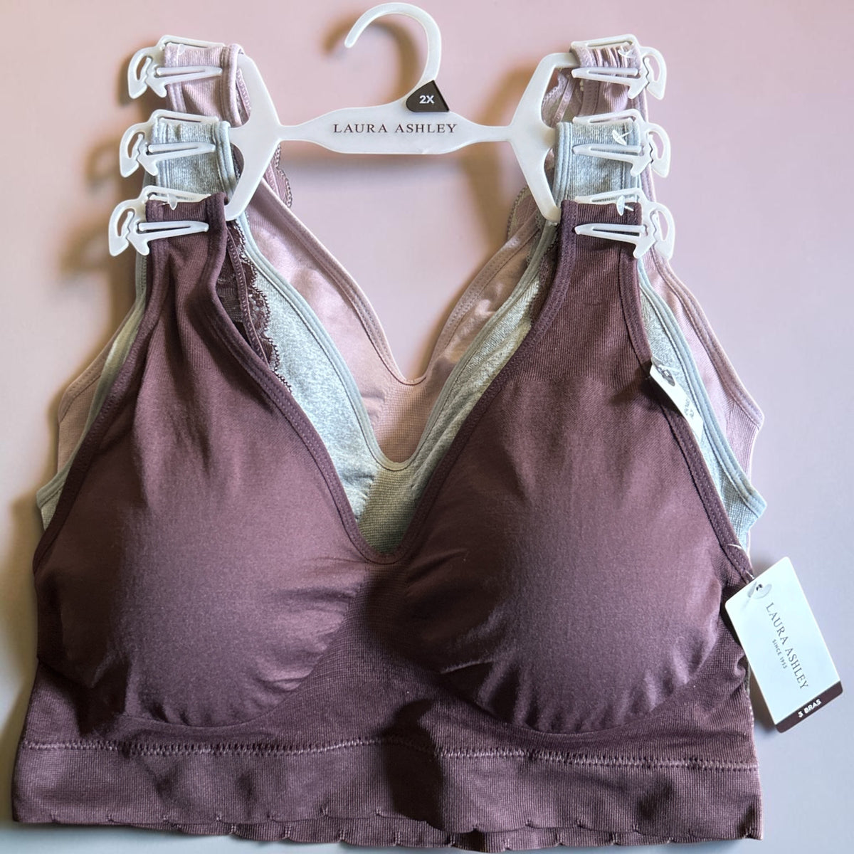 Laura Ashley 3-Pack Pull-On Bra with Lace Detail - Plus Size - Multicolor LS5243
