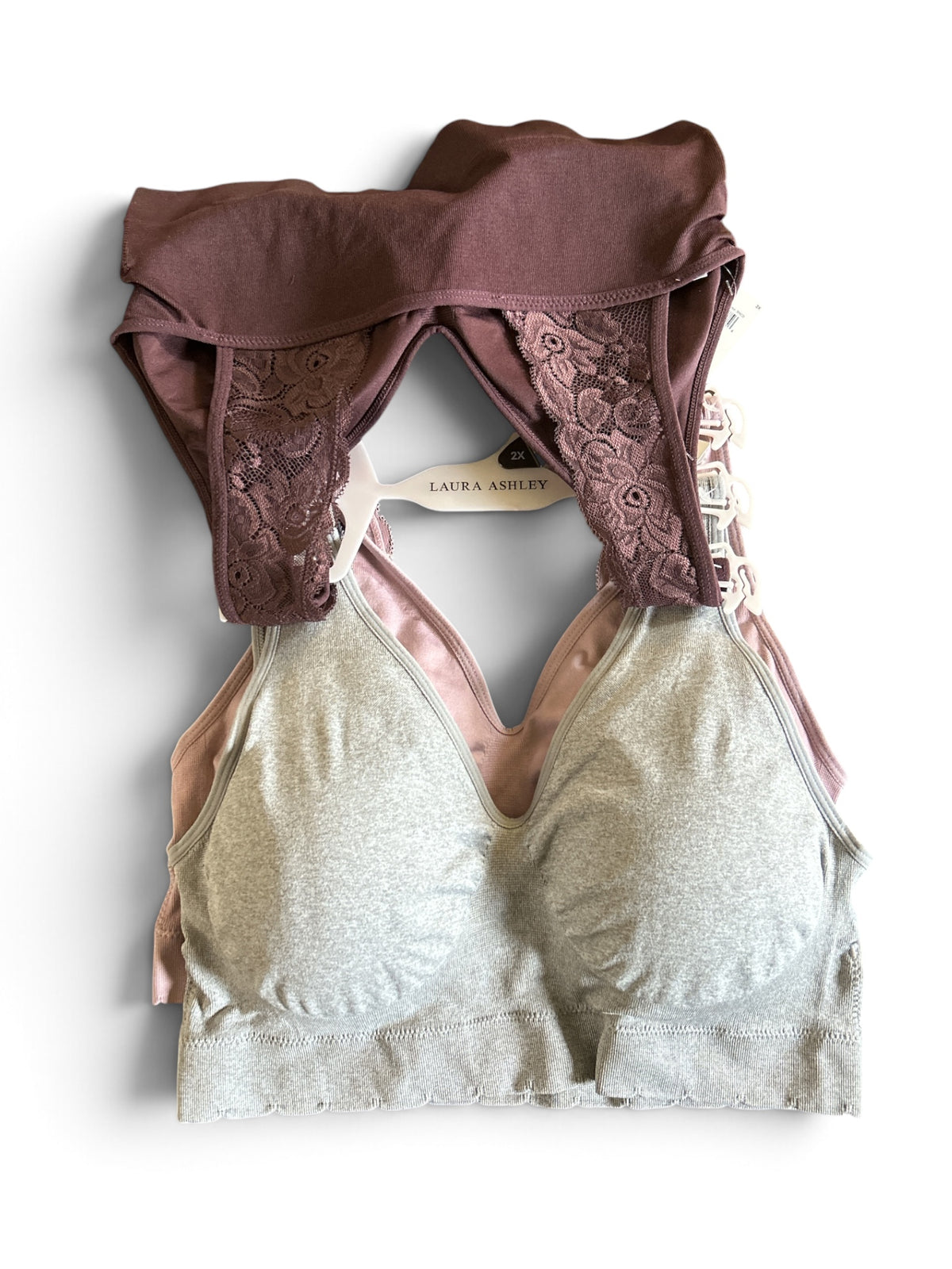 Laura Ashley 3-Pack Pull-On Bra with Lace Detail - Plus Size - Multicolor LS5243