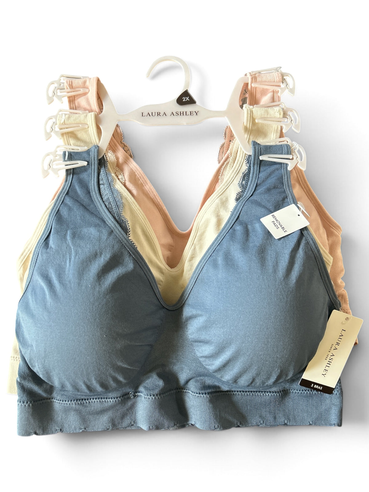 Laura Ashley 3-Pack Pull-On Bra with Lace Detail - Plus Size - Multicolor LS5243
