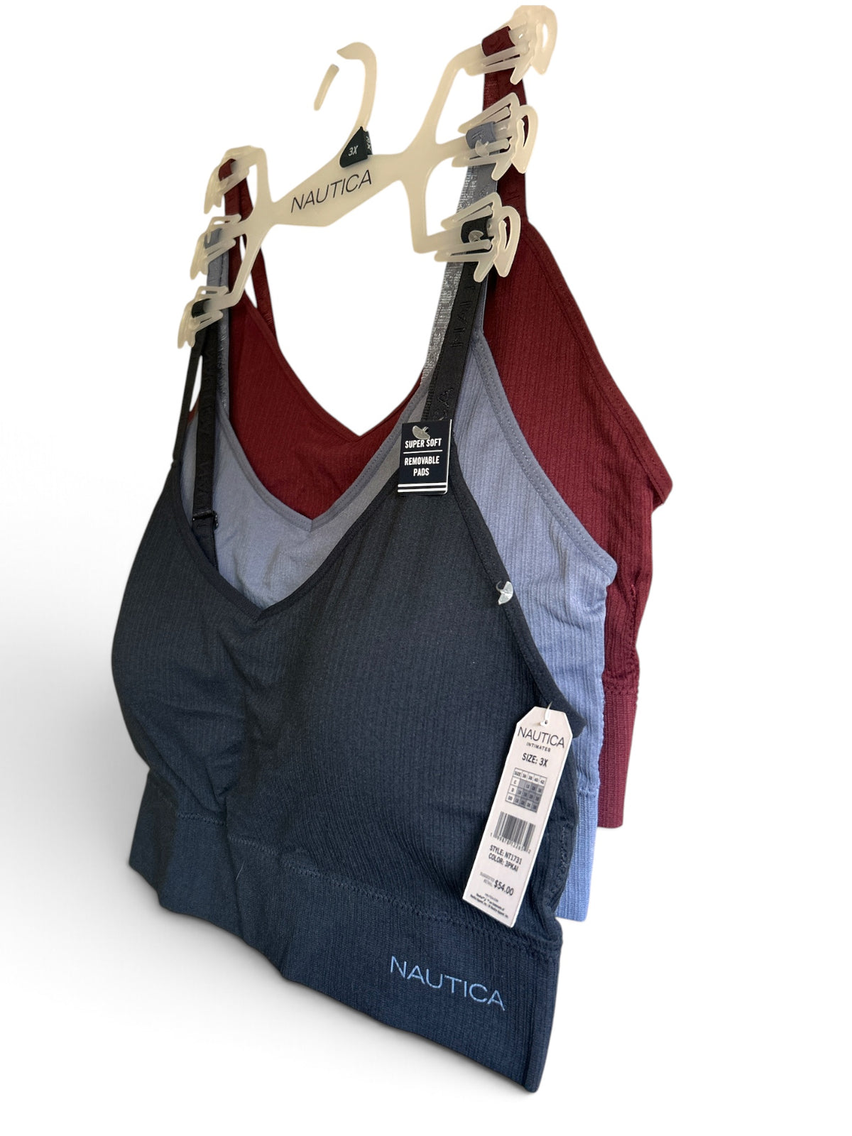 Nautica 3 Pack Women's Wireless Lounge Bras with Removable Pads Plus Size 2X  3X NT1731