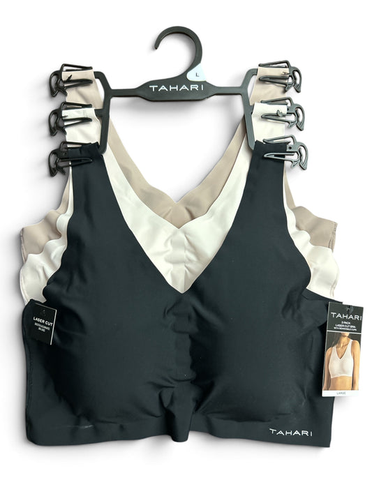 Tahari Women’s Seamless Bras Laser Cut 3 Pack V-Neck Removable Cups Sz. L NWT