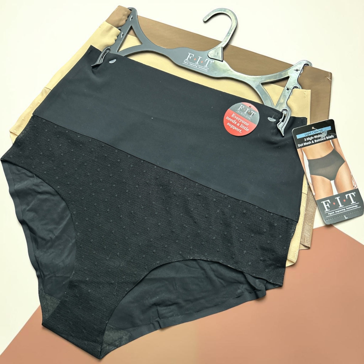 F.I.T. Women's High Waist Briefs 3 Pack Light Control Dotted Mesh S M L  NWT