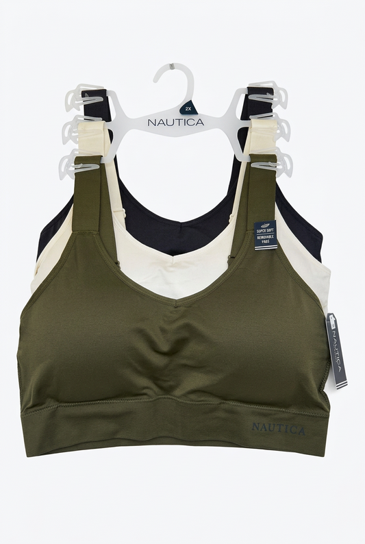 Nautica NT8192 3-Pack Comfort Lounge Bras Plus Size 2X–3X