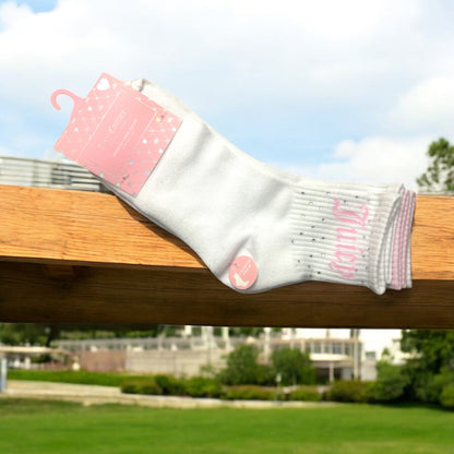 Juicy Couture White-Pink Crystal Accent Logo Name Size 4-10 Crew Socks-5 Pk