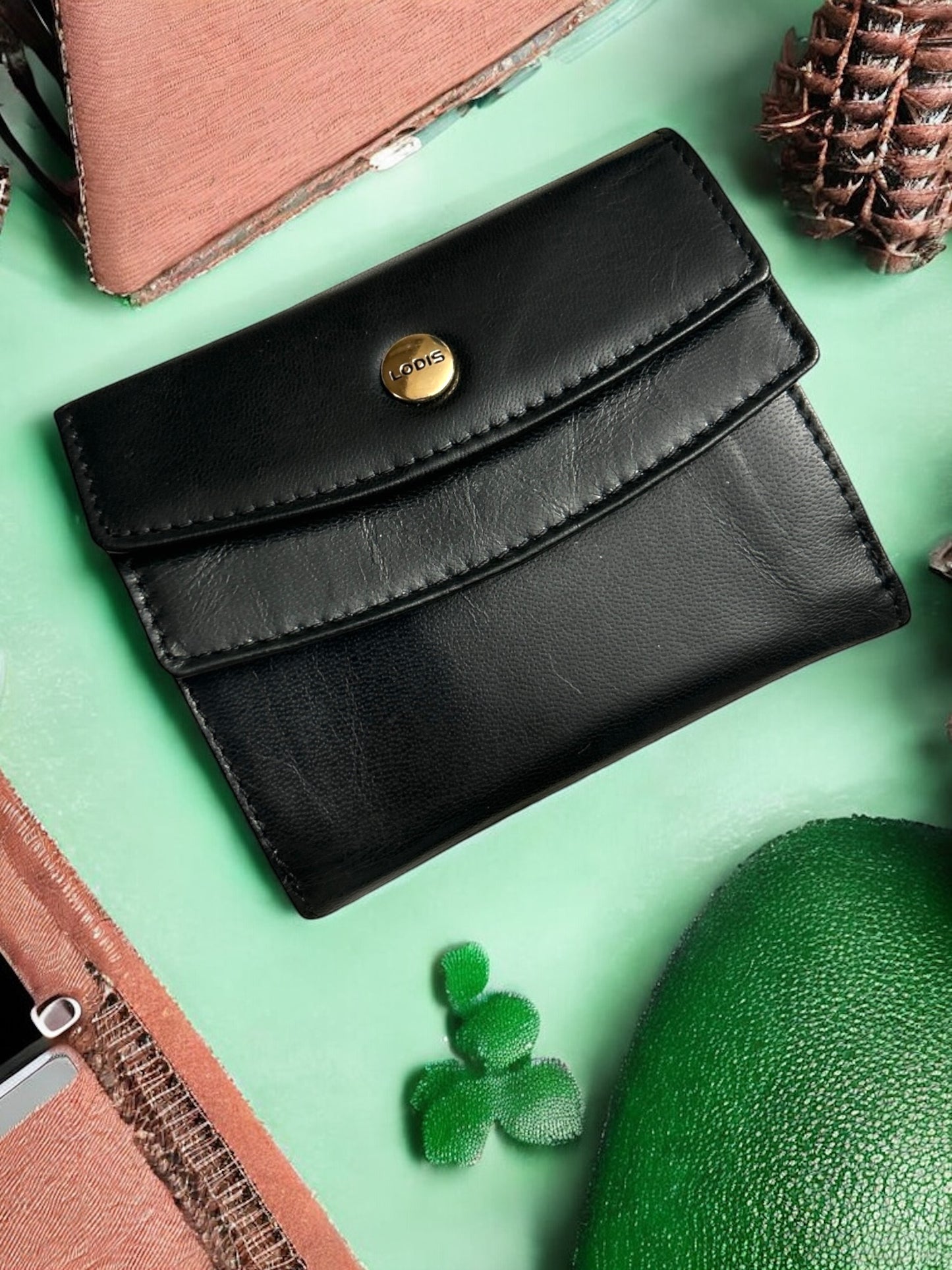 LODIS BLACK Classic Premium Leather RFID Double Flap-Snap Wallet Cardholder~GREAT