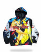 Pili&Pete black nylon windbreaker jacket with a vibrant Tom & Jerry print, featuring a hood and full zip.
