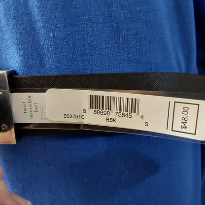 MICHAEL KORS BELT REVERSIBLE BLACK LARGE LOGO TO SOLID BLACK SILVER BUCKLE